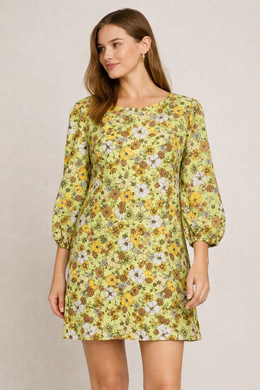Modcloth Women's 60's Retro Shift Dress Bright Light Green Yellow Brown Size M